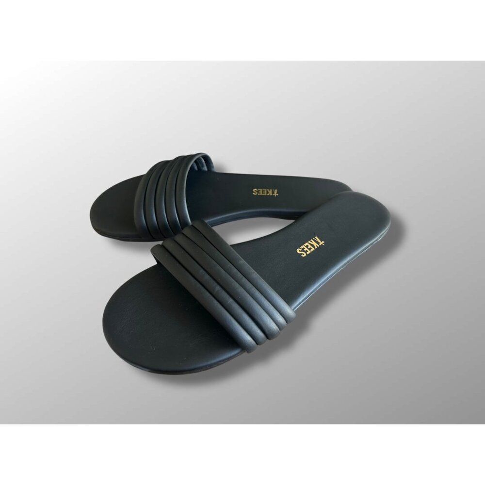 TKEES Serena Black Leather Slide Slip-on Sandals Women’s Size 8 EU 39 Minimalist